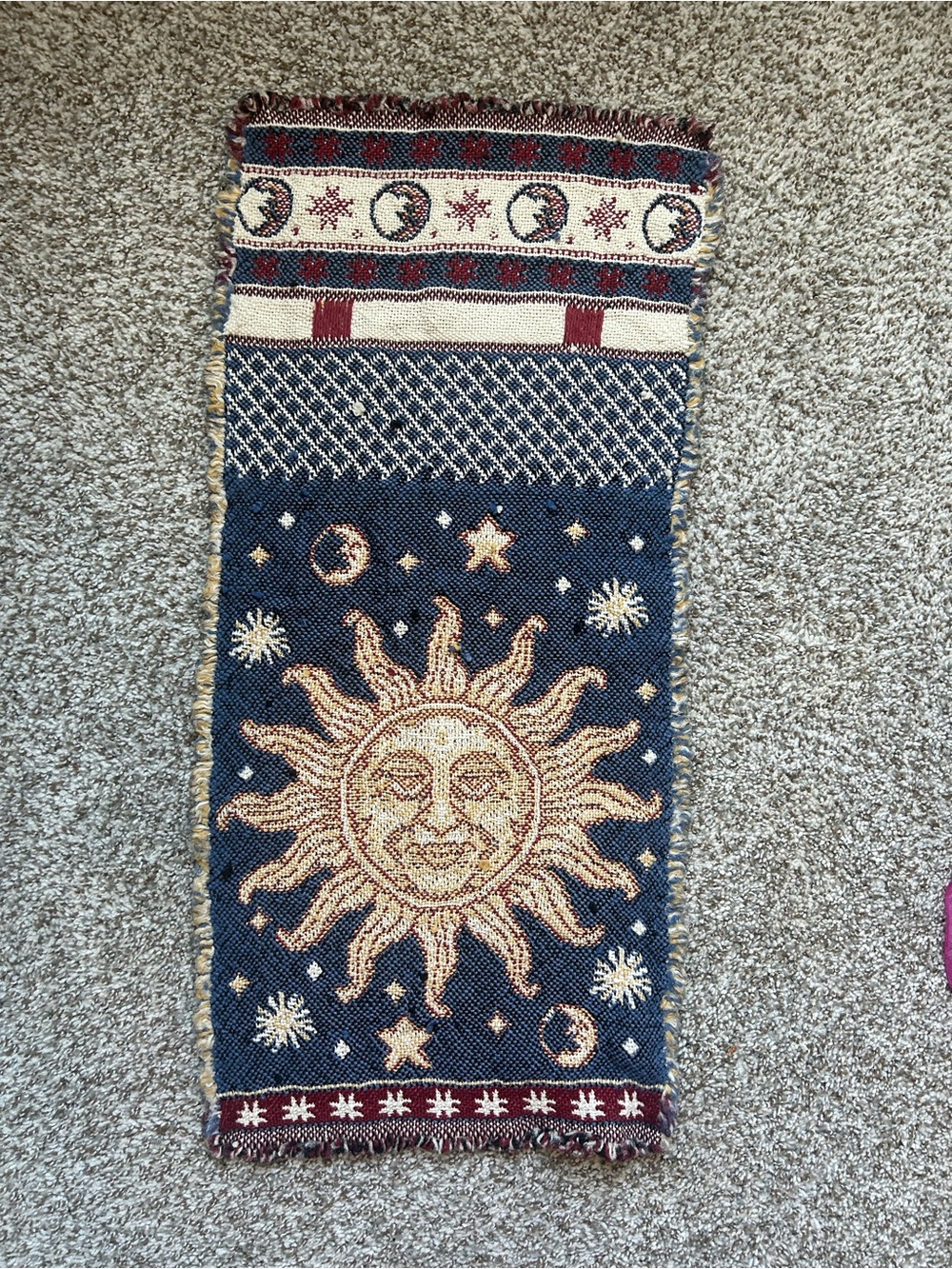 Sun & Moon Woven Tapestry Runner in Navy and Cream